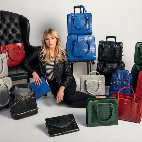 Blue Crocodile Embossed Rolling Carry-On Suitcase Travel Bag (Imperfect) - Picture 5 of 5